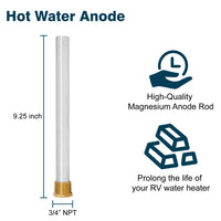 Ranein RV Magnesium Anode Rod (1 Pack) for Suburban and Mor-Flo Water Heaters, Replacement Parts of RV water heater, 9.25" L x 3/4" NPT, Slow Down Corrosion