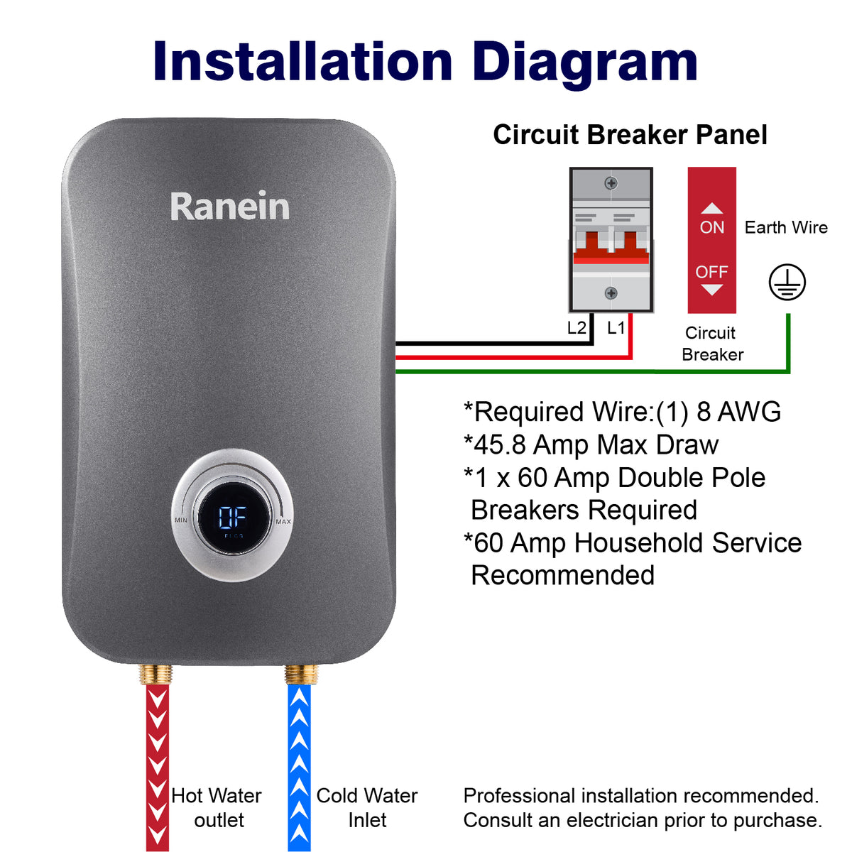 Electric Tankless Water Heater 11Kw 240v