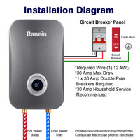 Ranein Electric Tankless Water Heater, 6.5Kw 240v, Instant Hot Water Heater with LED Temperature Display, for All Types of Sinks and Taps White, Energy Saving, Save Space