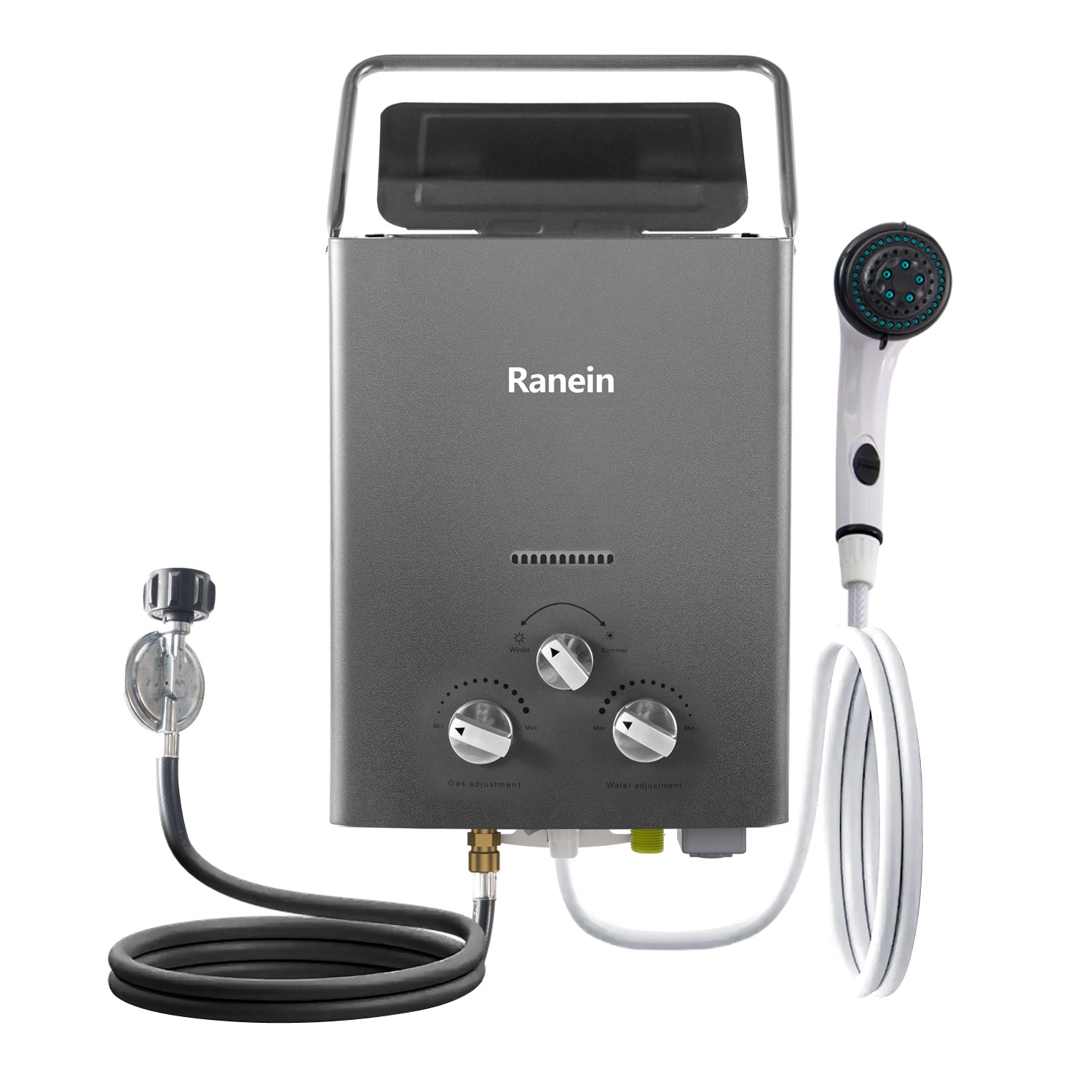 Ranein Portable Water Heater 1.58 GPM, Outdoor Tankless Water Heater Instant Gas Propane Hot Water Heater with Handle for RV Camping Trips Cabins Barns