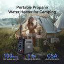 Ranein Portable Water Heater for Camping, Propane On-Demand Camp Water Heater with 4000mAh 1.5h Rechargeable Built-in Battery, Compact Outdoor Instant Hot Shower Heater