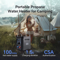 Ranein Portable Water Heater for Camping, Propane On-Demand Camp Water Heater with 4000mAh 1.5h Rechargeable Built-in Battery, Compact Outdoor Instant Hot Shower Heater